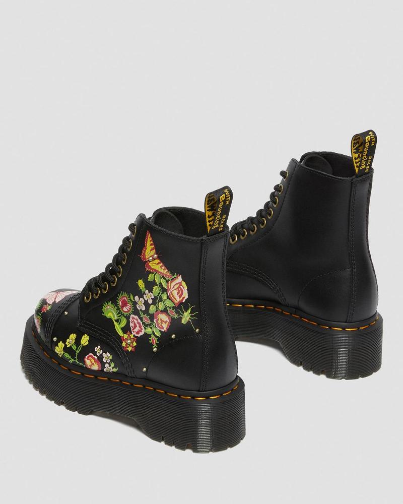 Women's Dr Martens Sinclair Floral Bloom Leather Platform Boots Black / Multicolor | AU 253ZUT